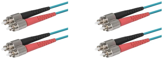 Main image of SpeedyFiberTX 2-Pack 2.5 Meter FC to FC Fiber Optic Patch Cable, Red and Black Boots, Corning ClearCurve Multimode OM4 50/125um Optical Fiber, Duplex Aqua Riser OFNR Cable Jacket
