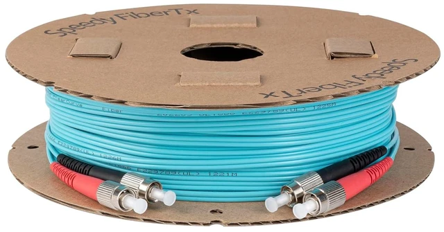 Alt view image 4 of 5 - SpeedyFiberTX 2-Pack 2.5 Meter FC to FC Fiber Optic Patch Cable, Red and Black Boots, Corning ClearCurve Multimode OM4 50/125um Optical Fiber, Duplex Aqua Riser OFNR Cable Jacket