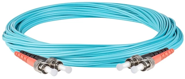 Alt view image 3 of 5 - SpeedyFiberTX 1-Pack 15 Meter ST to ST Fiber Optic Patch Cable, Red and Black Boots, Corning ClearCurve Multimode OM3 50/125um Optical Fiber, Duplex Aqua Riser OFNR Cable Jacket