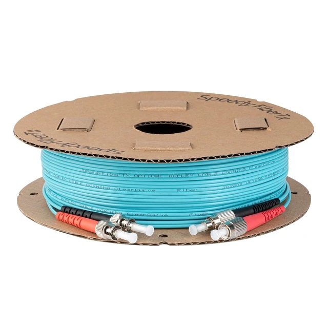 Alt view image 4 of 5 - SpeedyFiberTX 1-Pack 9 Meter ST to FC Fiber Optic Patch Cable, Red and Black Boots, Corning ClearCurve Multimode OM4 50/125um Optical Fiber, Duplex Aqua Riser OFNR Cable Jacket