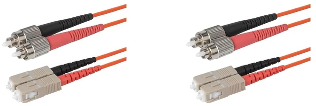 Main image of SpeedyFiberTX 2-Pack 12 Feet FC to SC Fiber Optic Patch Cable, Red and Black Boots, Corning InfiniCor Multimode OM1 62.5/125um Optical Fiber, Duplex Orange Riser OFNR Cable Jacket
