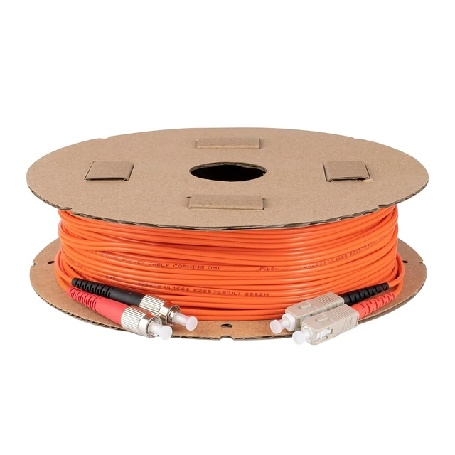 Alt view image 4 of 5 - SpeedyFiberTX 2-Pack 12 Feet FC to SC Fiber Optic Patch Cable, Red and Black Boots, Corning InfiniCor Multimode OM1 62.5/125um Optical Fiber, Duplex Orange Riser OFNR Cable Jacket