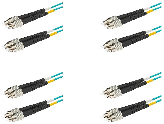Main image of SpeedyFiberTX - 4-Pack 1 Meter Multimode OM3 Duplex FC to FC Fiber Patch Cable, Corning OM3 ClearCurve 50/125 Optical Fiber, Aqua Riser OFNR Cable Jacket