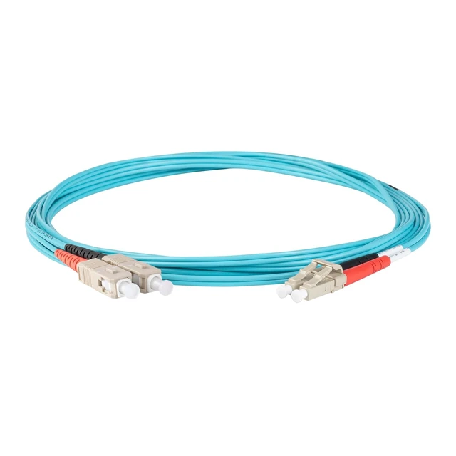 Alt view image 2 of 5 - SpeedyFiberTX 1-Pack 35 Meter SC to LC Fiber Optic Patch Cable, Red and Black Boots, Corning ClearCurve Multimode OM3 50/125um Optical Fiber, Duplex Aqua Riser OFNR Cable Jacket