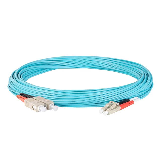 Alt view image 3 of 5 - SpeedyFiberTX 1-Pack 35 Meter SC to LC Fiber Optic Patch Cable, Red and Black Boots, Corning ClearCurve Multimode OM3 50/125um Optical Fiber, Duplex Aqua Riser OFNR Cable Jacket