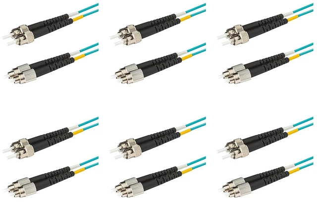 Main image of SpeedyFiberTX - 6-Pack 4 Meter Multimode OM3 Duplex ST to FC Fiber Patch Cable, Corning OM3 ClearCurve 50/125 Optical Fiber, Aqua Riser OFNR Cable Jacket