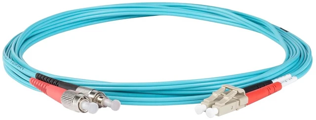 Alt view image 2 of 5 - SpeedyFiberTX 1-Pack 12 Meter FC to LC Fiber Optic Patch Cable, Red and Black Boots, Corning ClearCurve Multimode OM3 50/125um Optical Fiber, Duplex Aqua Riser OFNR Cable Jacket
