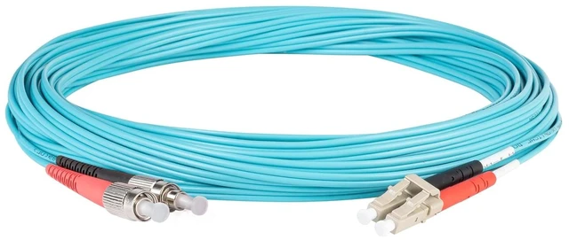 Alt view image 3 of 5 - SpeedyFiberTX 1-Pack 12 Meter FC to LC Fiber Optic Patch Cable, Red and Black Boots, Corning ClearCurve Multimode OM3 50/125um Optical Fiber, Duplex Aqua Riser OFNR Cable Jacket