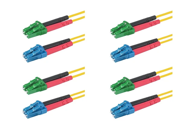 Main image of SpeedyFiberTX 4-Pack 7 Meter LC/U to LC/A Fiber Optic Patch Cable, Red and Black Boots, Corning SMF-28 Ultra Single-Mode 9/125um Optical Fiber, Duplex Yellow Riser OFNR Cable Jacket
