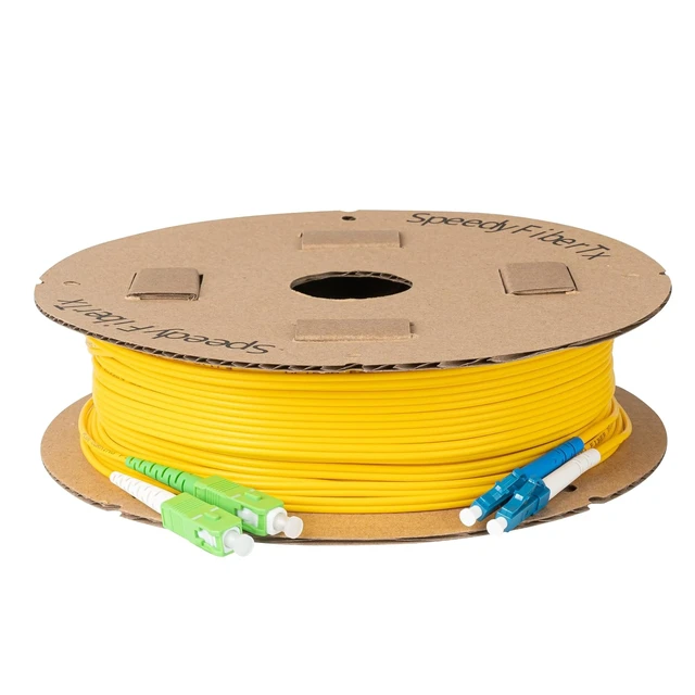 Alt view image 4 of 5 - SpeedyFiberTX 4-Pack 50 Meter LC/U to SC/A Fiber Optic Patch Cable, Green, Blue, and White Boots, Corning SMF-28 Ultra Single-Mode 9/125um Optical Fiber, Duplex Yellow Riser OFNR Cable Jacket