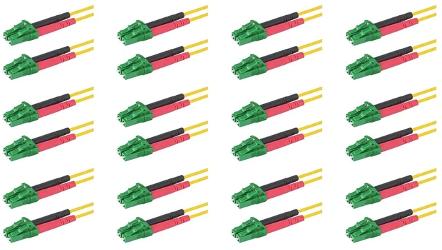 Main image of SpeedyFiberTX 12-Pack 8 Meter LC/A to LC/A Fiber Optic Patch Cable, Red and Black Boots, Corning SMF-28 Ultra Single-Mode 9/125um Optical Fiber, Duplex Yellow Riser OFNR Cable Jacket