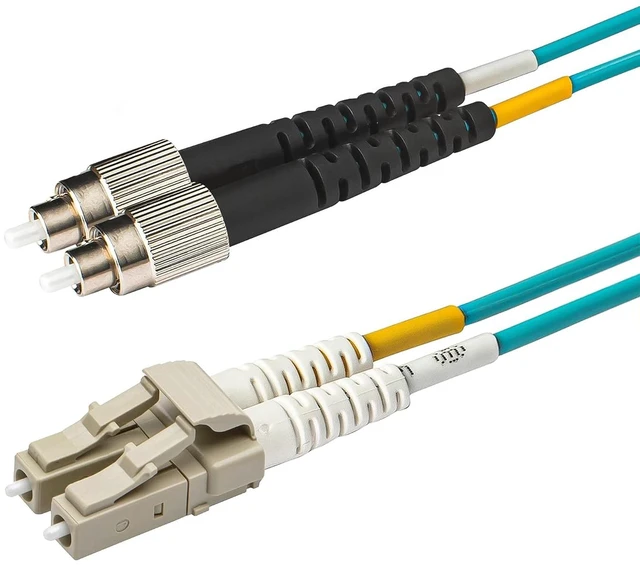 Main image of SpeedyFiberTX - 1-Pack 300 Feet Multimode OM3 Duplex FC to LC Fiber Patch Cable, Corning OM3 ClearCurve 50/125 Optical Fiber, Aqua Riser OFNR Cable Jacket