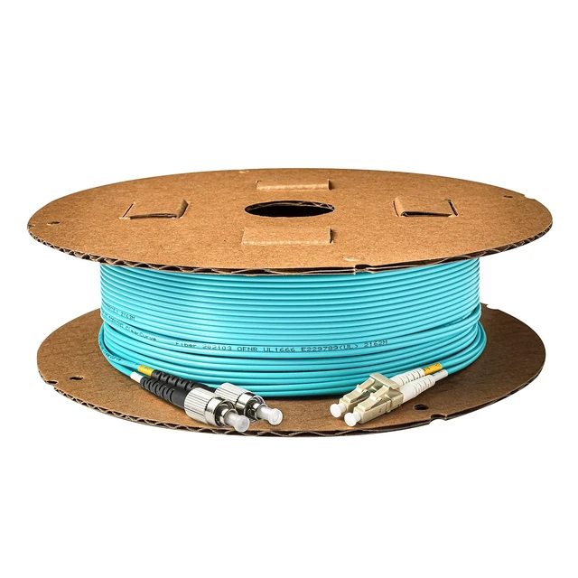Alt view image 4 of 5 - SpeedyFiberTX - 1-Pack 300 Feet Multimode OM3 Duplex FC to LC Fiber Patch Cable, Corning OM3 ClearCurve 50/125 Optical Fiber, Aqua Riser OFNR Cable Jacket