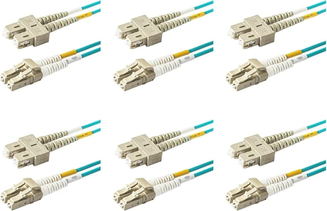 Main image of SpeedyFiberTX - 6-Pack 35 Meter Multimode OM3 Duplex SC to LC Fiber Patch Cable, Corning OM3 ClearCurve 50/125 Optical Fiber, Fire Retardant Plenum Cable Jacket