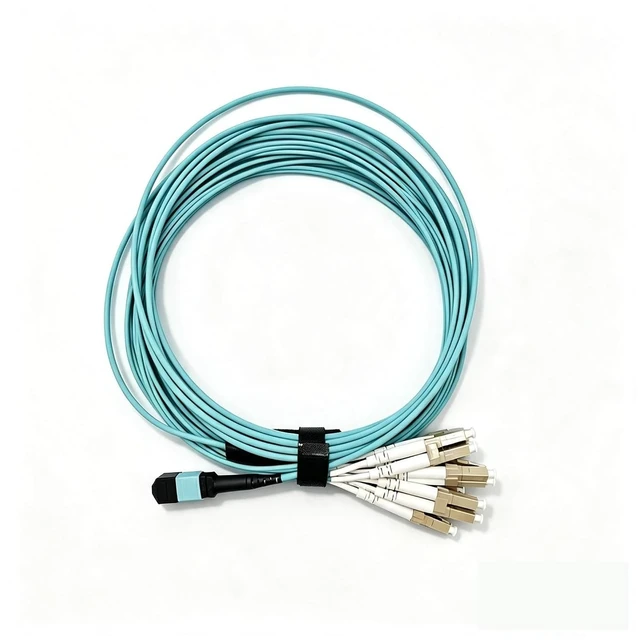 Main image of 8-Core MPO-LC Breakout Cable Type B, OM4 Multimode, LSZH Aqua 2.0mm,