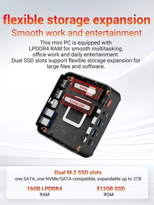 Alt view image 5 of 7 - FIREBAT Mini PC AMD Ryzen 4300U (up to 3.7GHz), LAN/Wi-Fi 6/BT 5.2, Type-C/HDMI/DP, 4K @60Hz Support, 16GB LPDDR4, 512GB SSD (Expandable),Silent,Use in Education, Office, and Home EntertainmentR3