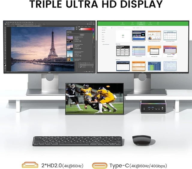 Alt view image 5 of 7 - Trycoo HA-4 Mini Gaming PC, AMD Ryzen 7 Mini PC Ryzen 7 7840HS Processor (up to 5.1GHz), DDR5-5600 32GB RAM 1TB PCIe4.0 SSD, 2.5Gbps LAN/Wi-Fi6/BT5.2, USB-C and RGB