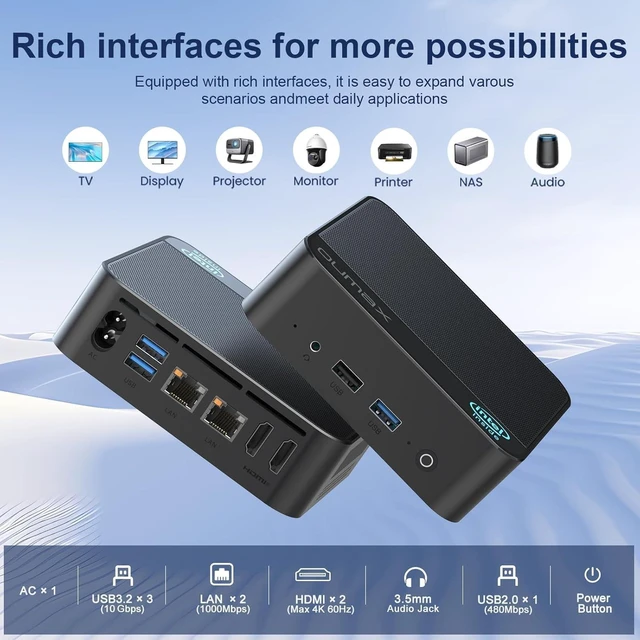 Alt view image 4 of 7 - Mini PC, 13th Gen Alder Lake N150 (Turbo 3.6Hz), 16GB DDR4 500GB M.2 SSD Dual LAN, Desktop Mini Computer 4K Dual HDMI Display, WiFi, BT5.0, Built-in 45W Power Supply and Dustproof Design