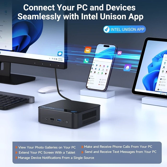Alt view image 6 of 7 - Mini PC, 13th Gen Alder Lake N150 (Turbo 3.6Hz), 16GB DDR4 500GB M.2 SSD Dual LAN, Desktop Mini Computer 4K Dual HDMI Display, WiFi, BT5.0, Built-in 45W Power Supply and Dustproof Design