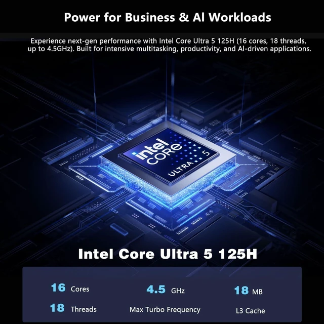 Alt view image 3 of 7 - msi Cubi NUC AI Business Mini Desktop, Intel 14-Core Ultra 5 125H, 16GB DDR5, 1TB SSD, Support 4-Display & 4K, 2 x Thunderbolt 4, 2 x HDMI, Dual 2.5G LAN, Wi-Fi 6E, Windows 11 Pro, Black