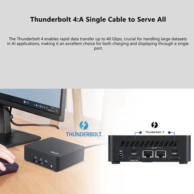 Alt view image 6 of 7 - msi Cubi NUC AI Business Mini Desktop, Intel 14-Core Ultra 5 125H, 16GB DDR5, 1TB SSD, Support 4-Display & 4K, 2 x Thunderbolt 4, 2 x HDMI, Dual 2.5G LAN, Wi-Fi 6E, Windows 11 Pro, Black