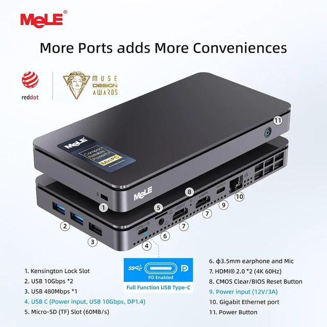 Alt view image 4 of 7 - MeLE Mini PC Overclock 4C N100 16GB RAM DDR4 512GB NVMe SSD