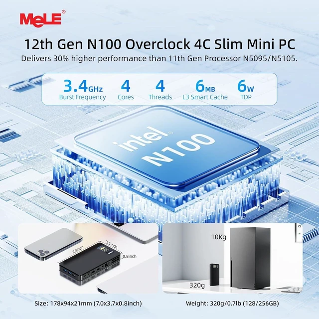 Alt view image 3 of 7 - MeLE Mini PC Overclock 4C N100 16GB RAM DDR4 512GB NVMe SSD