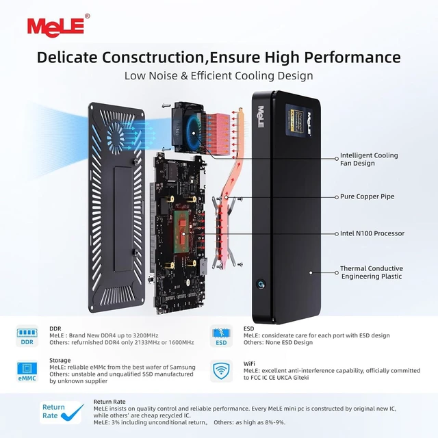 Alt view image 5 of 7 - MeLE Mini PC Overclock 4C N100 16GB RAM DDR4 512GB NVMe SSD
