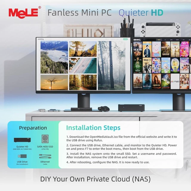 Alt view image 6 of 7 - MeLE QuieterHD3 N150 Fanless Mini PC 8GB RAM DDR4 256GB Business-Grade