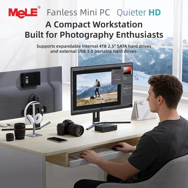 Alt view image 7 of 7 - MeLE QuieterHD3 N150 Fanless Mini PC 8GB RAM DDR4 256GB Business-Grade