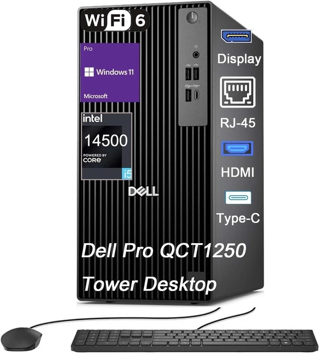 Main image of Dell Pro QCT1250 Desktop, New OptiPlex Version, Intel Core I5-14500, up to 5.0 GHz 16GB DDR5 1TB SSD, DisplayPort+ HDMI, USB-C, Windows 11 Pro, with Keyboard & Mouse