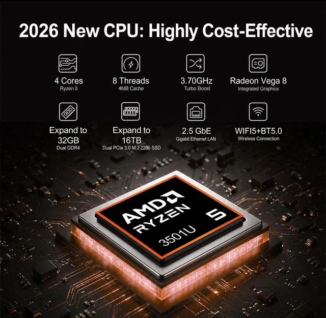 Alt view image 3 of 7 - Velztorm NextNuc AMD RYZEN3501U Business Mini Desktop 8GB/256GBSSD/W11H