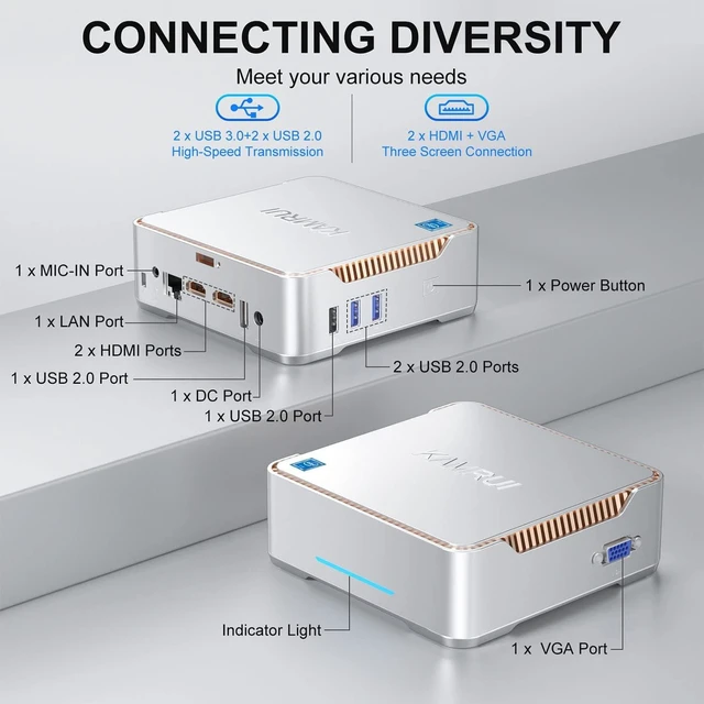 Alt view image 3 of 7 - KAMRUI GK3 Pro Mini PC 16GB RAM 512GB M.2 SSD, 11th Gen N5105 (up to 2.9GHz) Mini PC, OS, 2.5-inch SSD, Gigabit Ethernet, 4K UHD, WiFi, BT, VESA/Home/Business Mini Desktop Computer