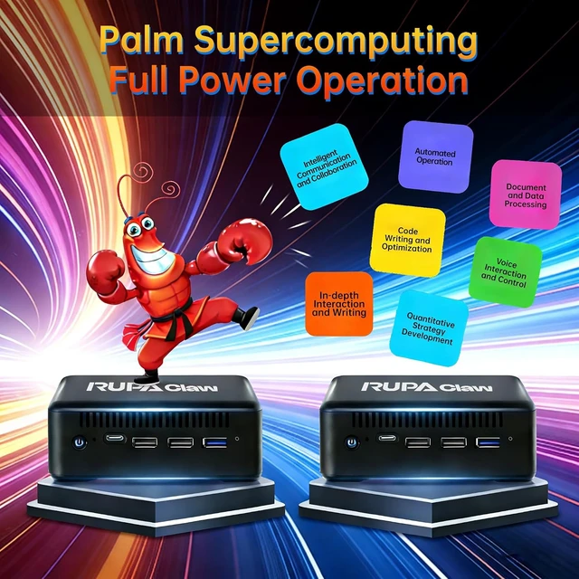 Alt view image 3 of 7 - RUPA OpenClaw Mini PC 8GB DDR4 RAM 64GB 2.5''SSD, Micro PC Preinstalled AI Agent System Armbian Ubuntu 26.0.2, Support Real 4K HDR 10+ Triple Display, WiFi6, BT5.2, USB3.0, Gigabit Ethernet