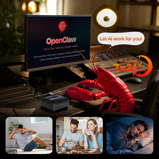 Alt view image 5 of 7 - RUPA OpenClaw Mini PC 8GB DDR4 RAM 64GB 2.5''SSD, Micro PC Preinstalled AI Agent System Armbian Ubuntu 26.0.2, Support Real 4K HDR 10+ Triple Display, WiFi6, BT5.2, USB3.0, Gigabit Ethernet