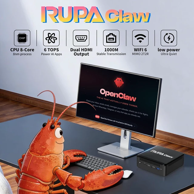 Alt view image 4 of 7 - RUPA OpenClaw Mini PC 8GB DDR4 RAM 64GB 2.5''SSD, Micro PC Preinstalled AI Agent System Armbian Ubuntu 26.0.2, Support Real 4K HDR 10+ Triple Display, WiFi6, BT5.2, USB3.0, Gigabit Ethernet