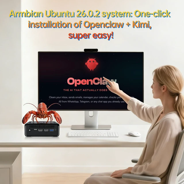 Alt view image 6 of 7 - RUPA OpenClaw Mini PC 8GB DDR4 RAM 64GB 2.5''SSD, Micro PC Preinstalled AI Agent System Armbian Ubuntu 26.0.2, Support Real 4K HDR 10+ Triple Display, WiFi6, BT5.2, USB3.0, Gigabit Ethernet