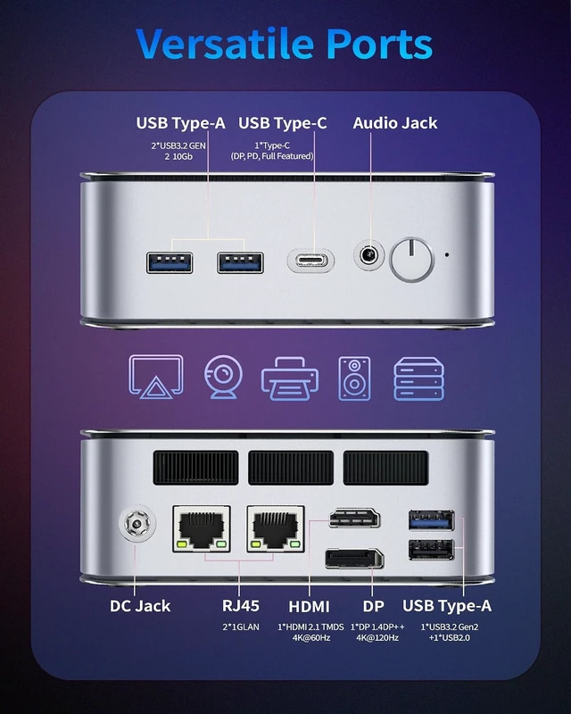 Alt view image 6 of 7 - Getorli Mini PC AMD Ryzen 5 6600H (Beats 7730U/7430U) 6C/12T, Max 4.5 GHz Small Desktop Computer 16GB LP DDR5 RAM 512GB SSD Compact PCs Prebuilt OS 4K HDMI DP WiFi 6 BT5.3 Dual LAN(1000Mbps) Daily Use