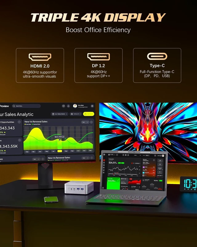 Alt view image 6 of 7 - Mini PC Ryzen 3 5400U (Up to 4.0GHz) 8GB DDR4 RAM 256GB NVMe SSD