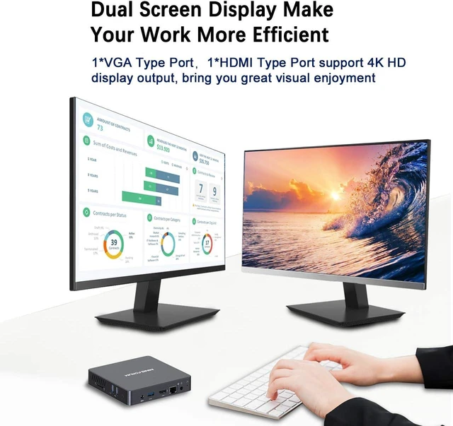 Alt view image 6 of 7 - Windows 10 Pro Mini PC, Intel Celeron N3350 Dual-Core Processor, 4GB LPDDR4 64GB eMMC, Fanless Mini Desktop Computer Support 4K HD/HDMI+VGA Port/Dual WiFi/Gigabit Ethernet/BT 4.2