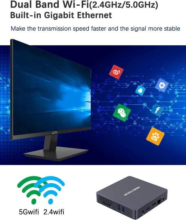 Alt view image 5 of 7 - Windows 10 Pro Mini PC, Intel Celeron N3350 Dual-Core Processor, 4GB LPDDR4 64GB eMMC, Fanless Mini Desktop Computer Support 4K HD/HDMI+VGA Port/Dual WiFi/Gigabit Ethernet/BT 4.2