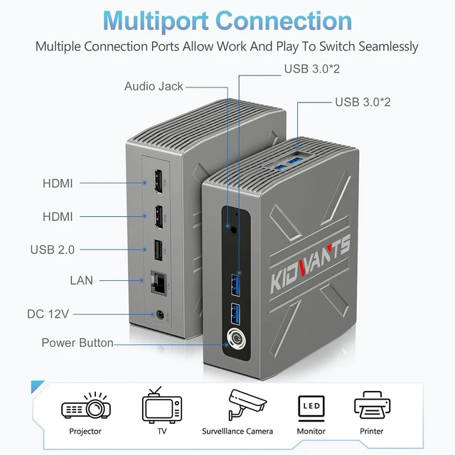 Alt view image 2 of 7 - Mini PC Intel N4000 (Up to 2.6GHz), 8GB LPDDR4 RAM 128GB eMMC, Supports 4K@60Hz Dual Monitor, M.2 SSD Expandable to 2TB, 2.4G/5G WiFi & BT 5.0, Mini Desktop Computer for Home Office & Education