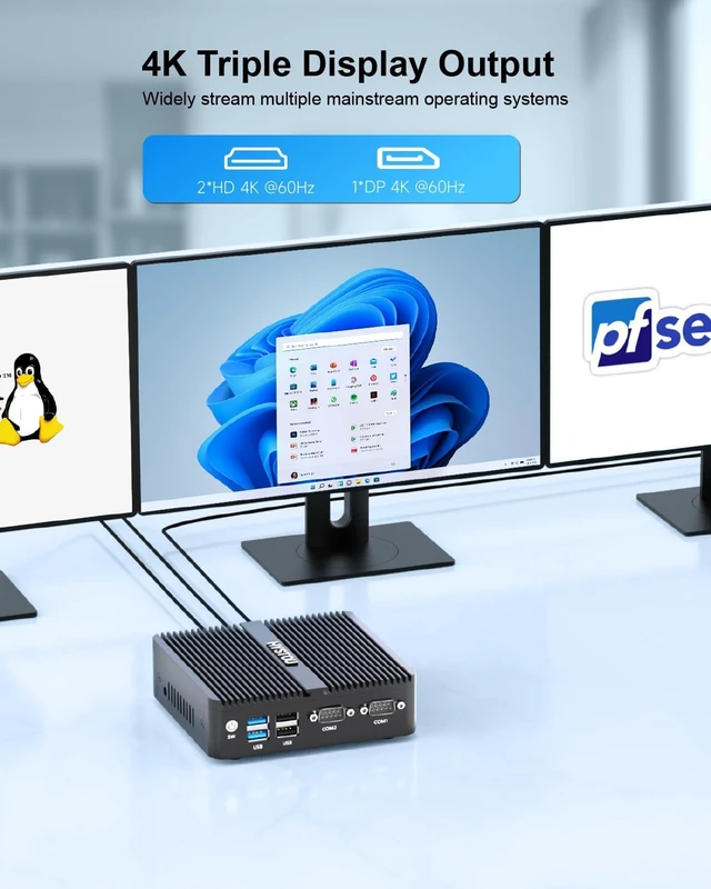Alt view image 3 of 7 - HYSTOU Industrial PC N100(up to 3.4GHZ) Dual Nic Mini PC 8GB DDR4 256GB SSD