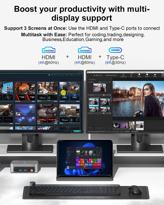 Alt view image 3 of 7 - Ninkear M7 Mini PC Ryzen 5 7430U, 16GB DDR4 + 512GB NVMe SSD, Radeon Vega 7 Graphics 7 cores 2000MHz, 4K/8K Multi-Display, Wi-Fi 6/BT5.2 Compact, Quiet Desktop Computer for Office, Home, Light Gaming