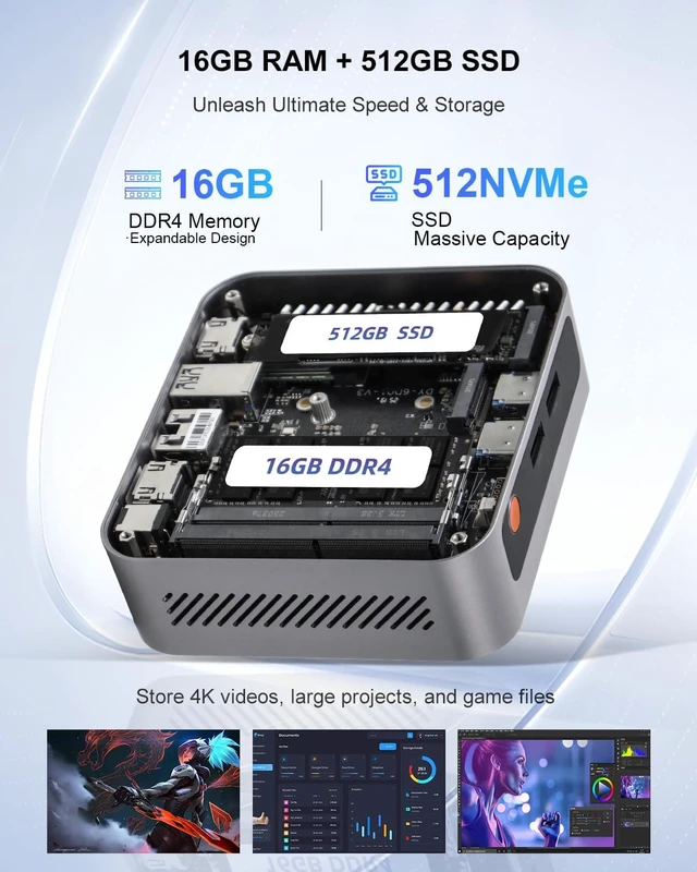 Alt view image 5 of 7 - Ninkear M7 Mini PC Ryzen 5 7430U, 16GB DDR4 + 512GB NVMe SSD, Radeon Vega 7 Graphics 7 cores 2000MHz, 4K/8K Multi-Display, Wi-Fi 6/BT5.2 Compact, Quiet Desktop Computer for Office, Home, Light Gaming