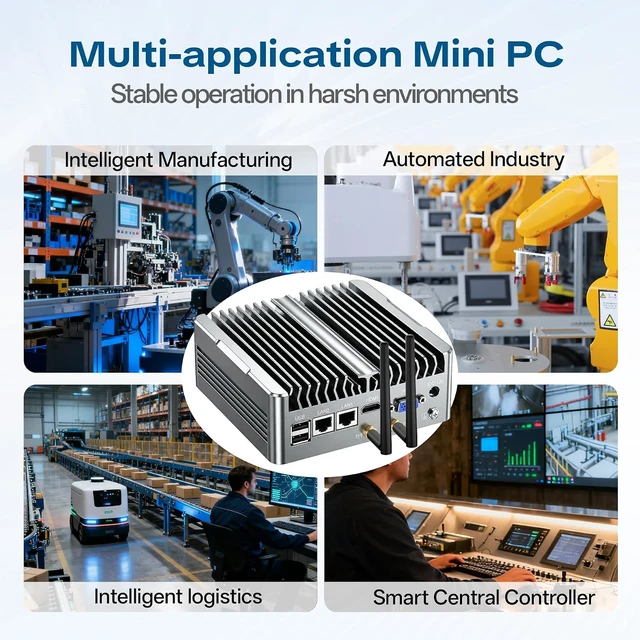 Alt view image 5 of 7 - Industrial Fanless Mini PC, Core i5-8250U, 16GB RAM 256GB SSD