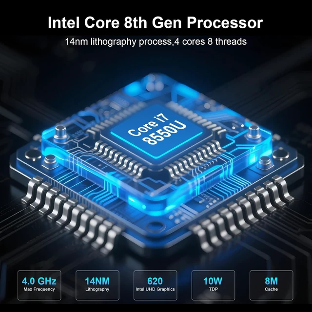 Alt view image 2 of 7 - HISTTON Industrial PC Mini PC Core i7-8550U,16GB RAM 512GB SSD 1TB HDD