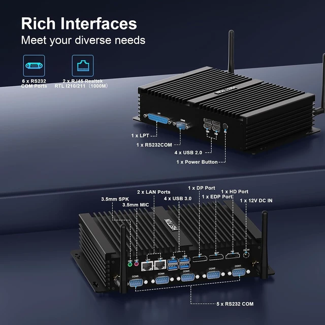 Alt view image 5 of 7 - HISTTON Industrial PC Mini PC Core i7-8550U,16GB RAM 512GB SSD 1TB HDD