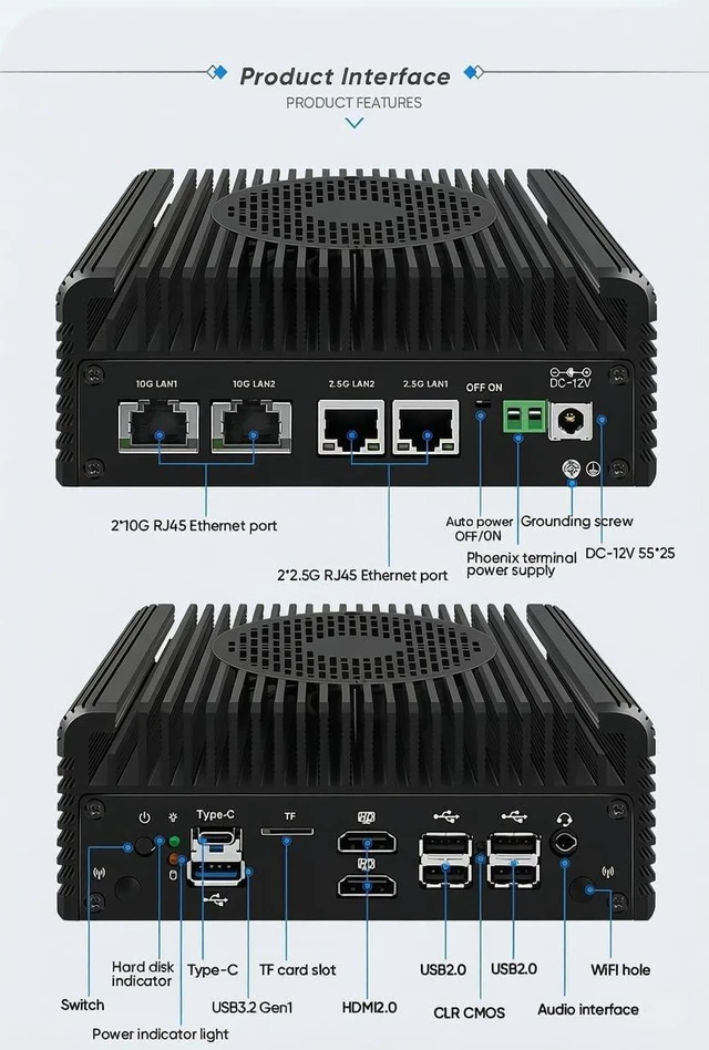Alt view image 4 of 7 - FakestarPC Dual 10GbE 2x2.5G RJ45 Firewall Mini PC Alder Lake N150 2xNVMe 2.5''SATA DDR5 NAS Computer pf-Sense No Ram No Storage