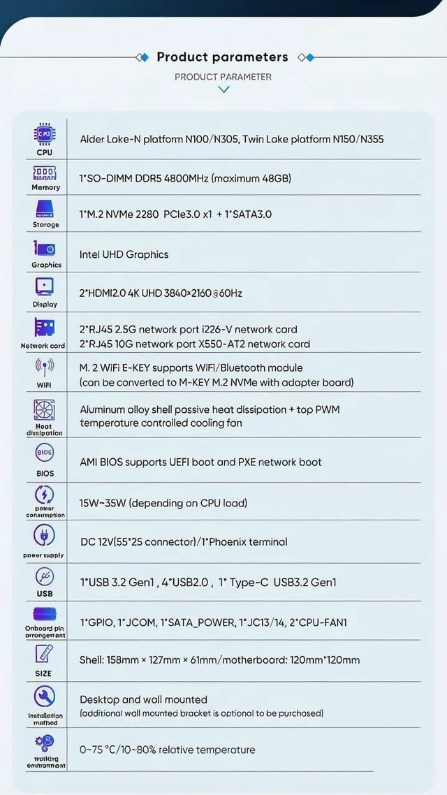 Alt view image 3 of 7 - FakestarPC Dual 10GbE 2x2.5G RJ45 Firewall Mini PC Alder Lake N150 2xNVMe 2.5''SATA DDR5 NAS Computer pf-Sense No Ram No Storage